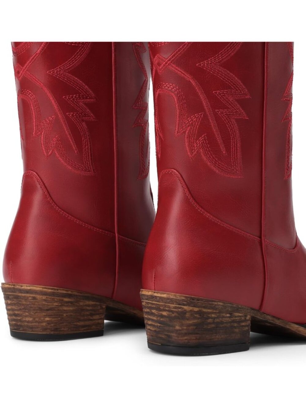 Women Cowgirl Western Mid Calf Red Snip Toe Embroidered Low Chunky Heel Boots - Picture 6 of 7